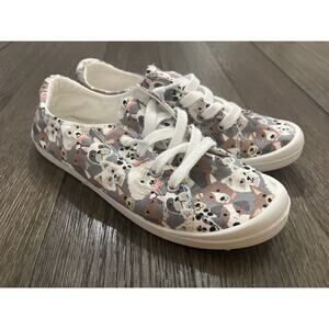 Isaac Mizrahi Women's Dog Print Canvas Sneakers Size 8M Lace Up Low Top Shoes